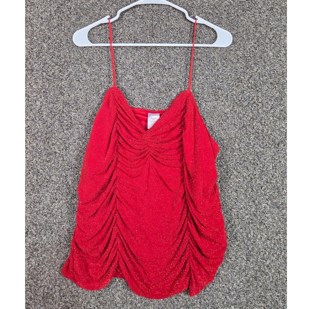 No Boundaries Cami Top Women XXL Red Gold Glitter‎ Ruched Spaghetti Strap